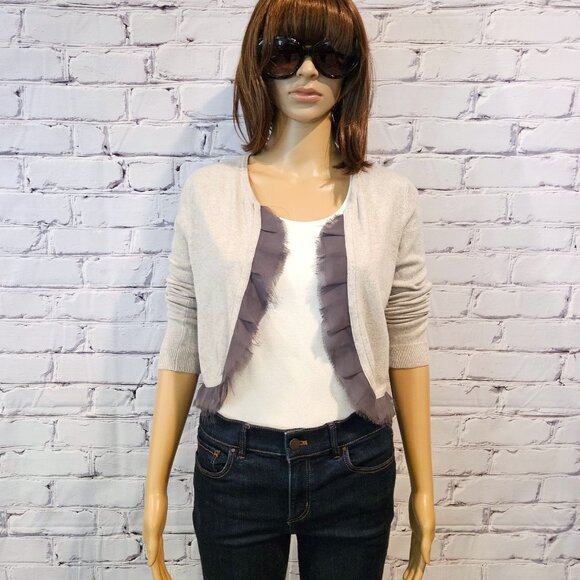 ANTHROPOLOGIE - GUINEVERE, Gray long sleeve open cardigan flattering hem details - Picture 4 of 9